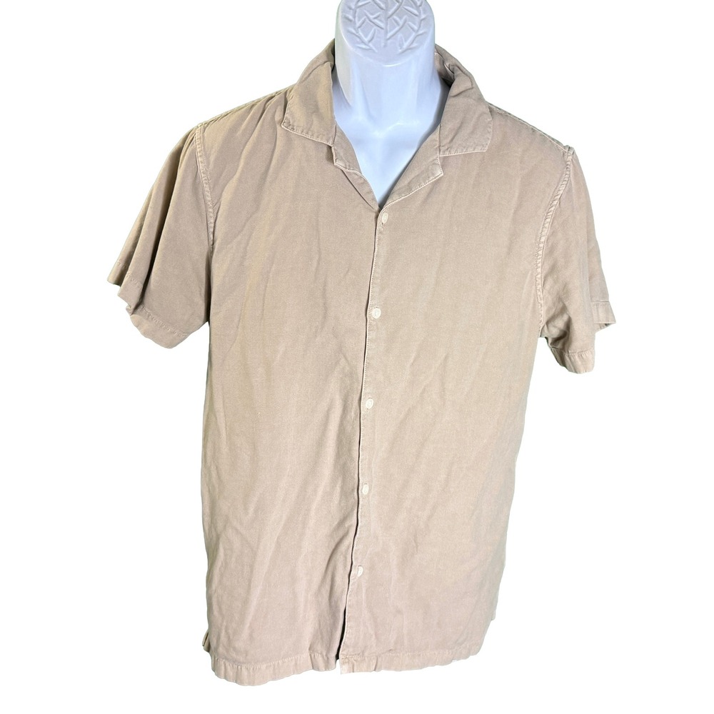 Abercrombie & Fitch Button Up Shirt Mens Large Tan Short Sleeve Camp Collar